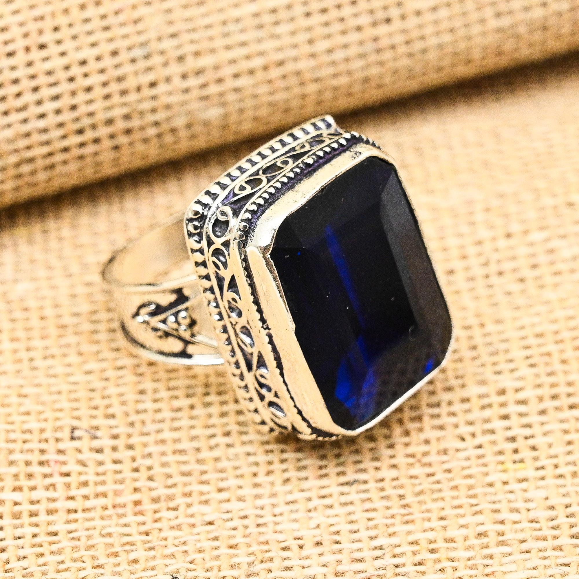 

Ювелирные изделия из твердого серебра 925 пробы с чудесным синим сапфиром и драгоценным камнем ручной работы 9 синий