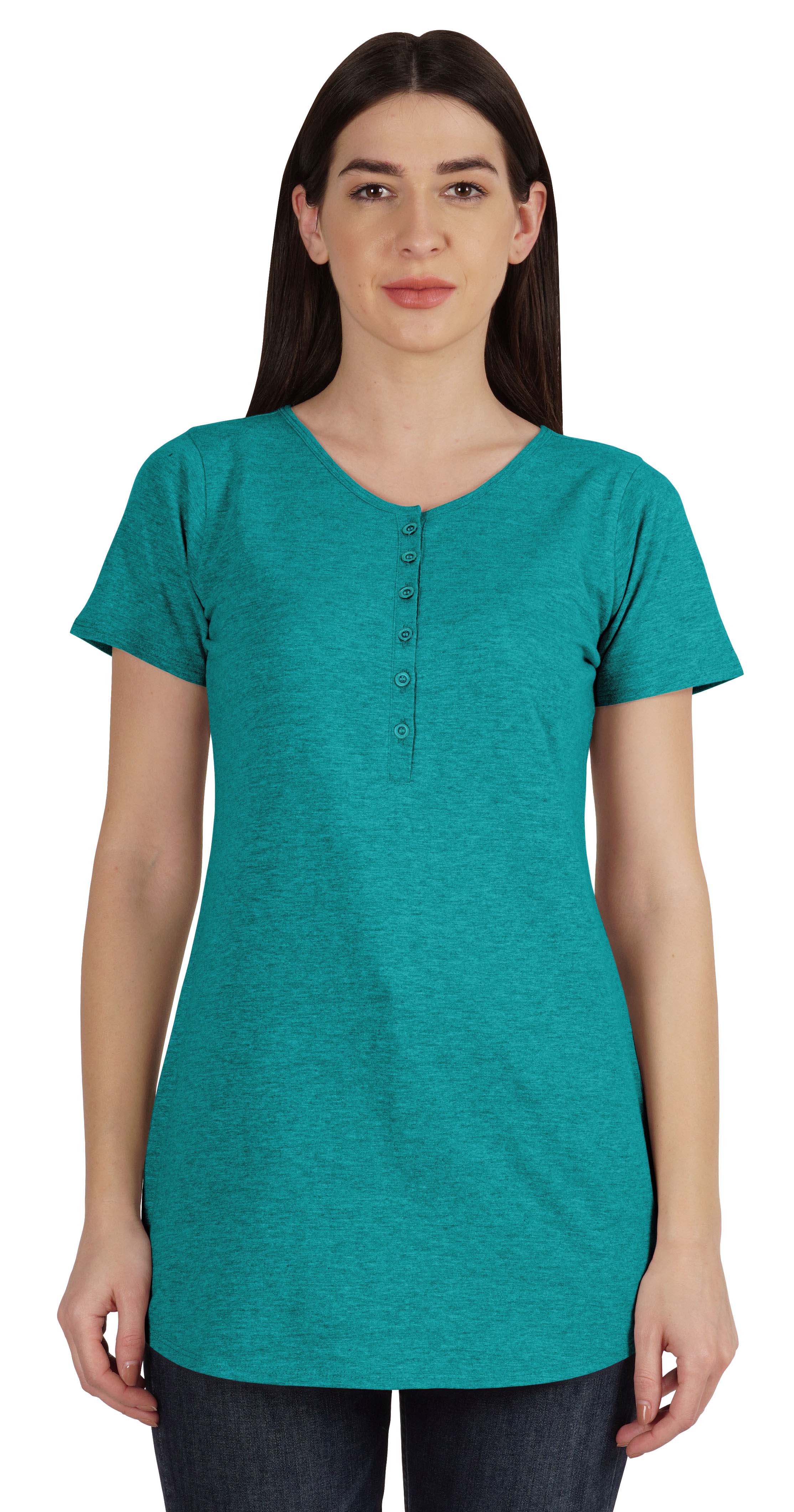 

Inkmeso Womens Short Sleeve Button Tunic Top Cotton Tee Long Length Tshirt For XS чирок синього кольору