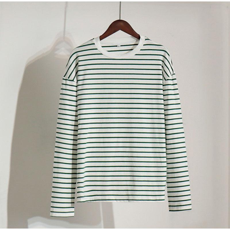 2025 Spring Autumn Long Sleeve Striped T-Shirts Women Basic Casual Tops Female Cozy Loose Cotton Tees T-Shirt New