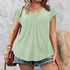 Women’s V Neck Short Sleeve Lace Pattern Casual Loose Fit Summer Top Lightweight Pullover Blouse Shirt