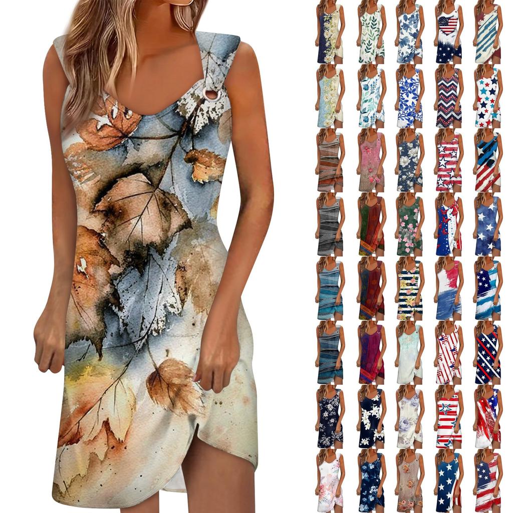 Dámské letní šaty Ležérní volné dlouhé potisky plážové prázdninové šaty