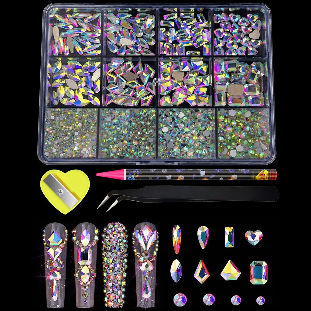 New Flat-Bottomed Diamond Heterosexual Mixed Diamond Nail Art Jewelry Mixed Mixed Round Glass Diamond Rhinestone Nail Decoration