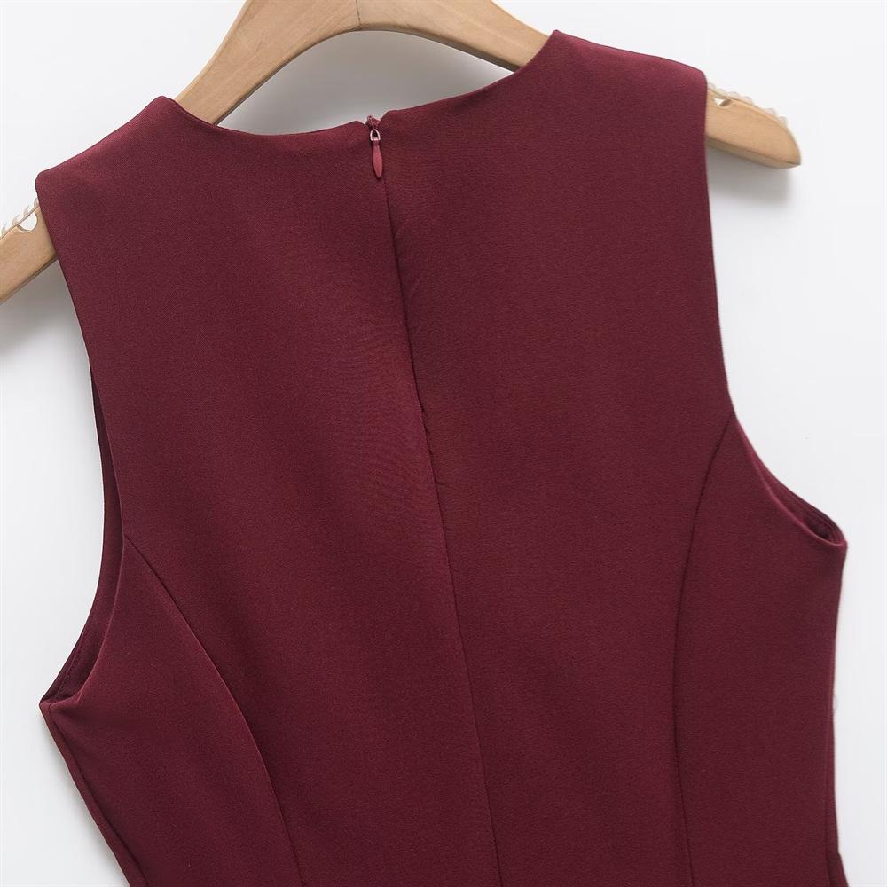 2025 Spring/Summer Women's High-End Vest Dress with Wavy Hem and Bow Detail