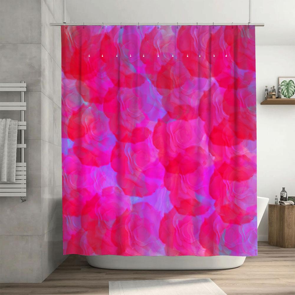 Soft Floral Print Shower Curtain Waterproof Bathroom Decor Ambiance Home Bath Rug Pink Red Blue Purple Gradient Colors