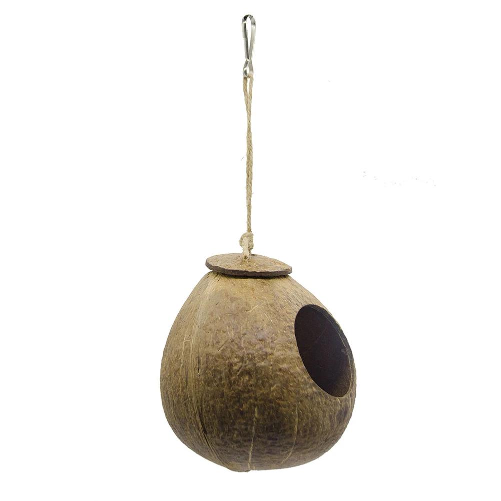 Coconut Bird Nest Hut With Ladder Hanging,Hanging Coconut Bird House Parrot Hideout Bird Cage For Lovebird Pigeons Pet Supplies