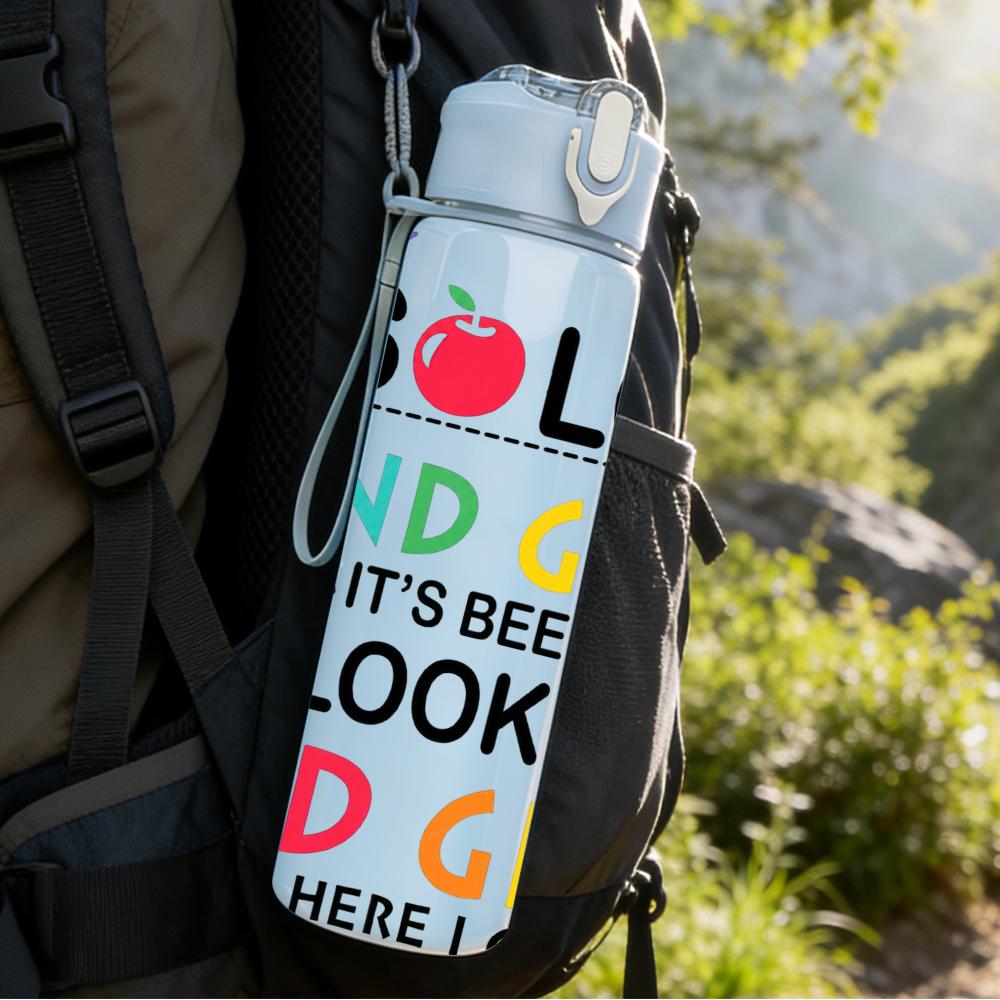 1PC 2nd 3rd Grade Transition Lettering 750ml Color Plastic Water Bottle Leakproof Flip Straw Lid For Sports Office Home Use