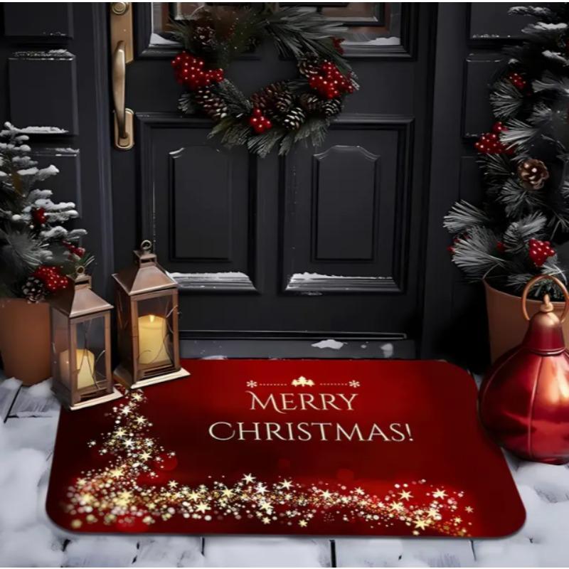 Happy Christmas Sparkling Star Pattern Door Mat Is A Wonderful Christmas Gift Mat That Home and Christmas Decoration Doorways