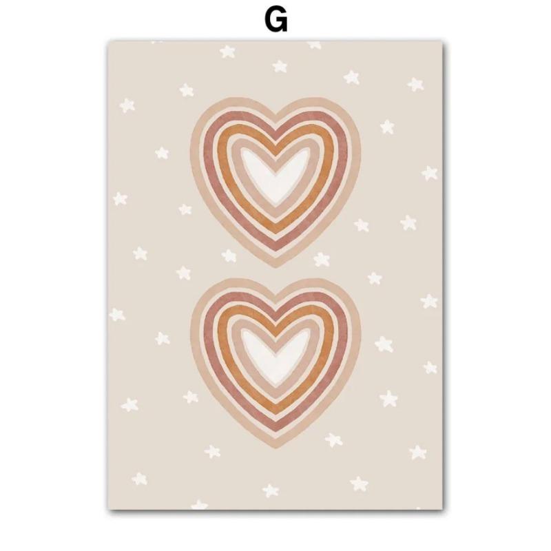 Boho Cartoon Girls Horse Rainbow Heart Wall Art Nordic Posters Pictures For Kids Room Home Decor Nursery Canvas Prints Painting