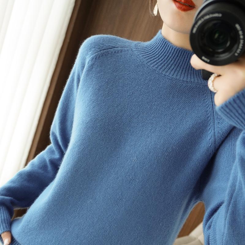 YYFS Women's Fashion Casual Fall Winter Solid Color Print Long Sleeve Half Turtleneck Loose Tops Women's Clothing Woolen Knitwear Sweaters