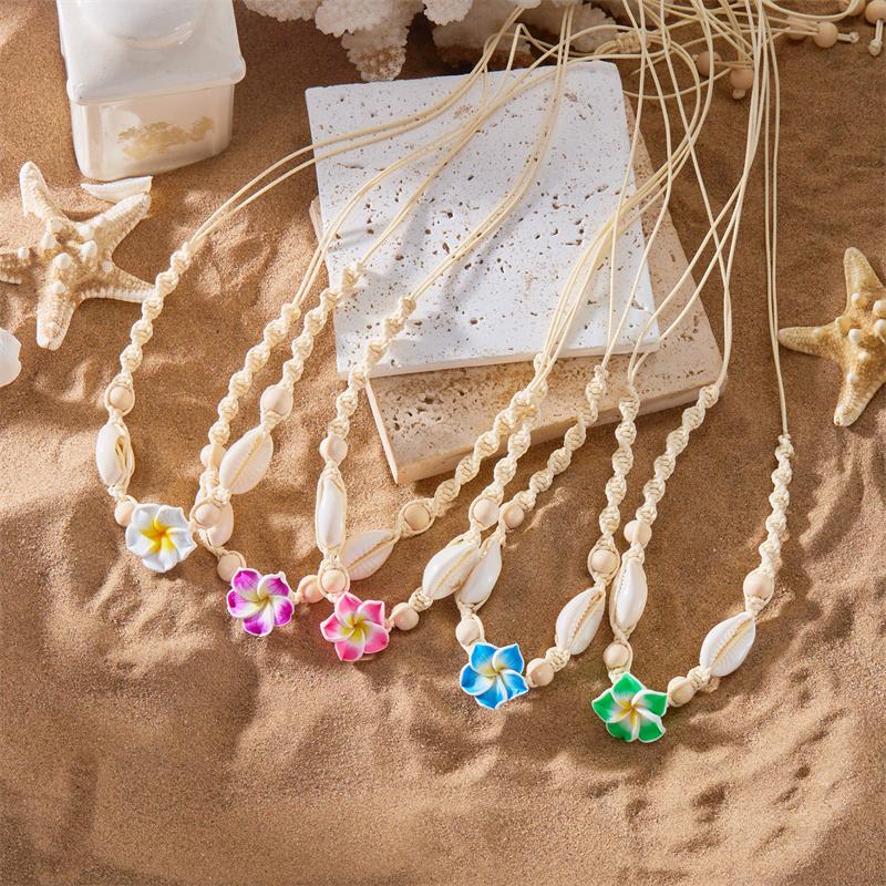 Bohemia Sea Shell Choker Necklace For Women Fashion Summer Sweet Flower Pendant Hand-woven Rope Neck Chain Jewelry Accessory