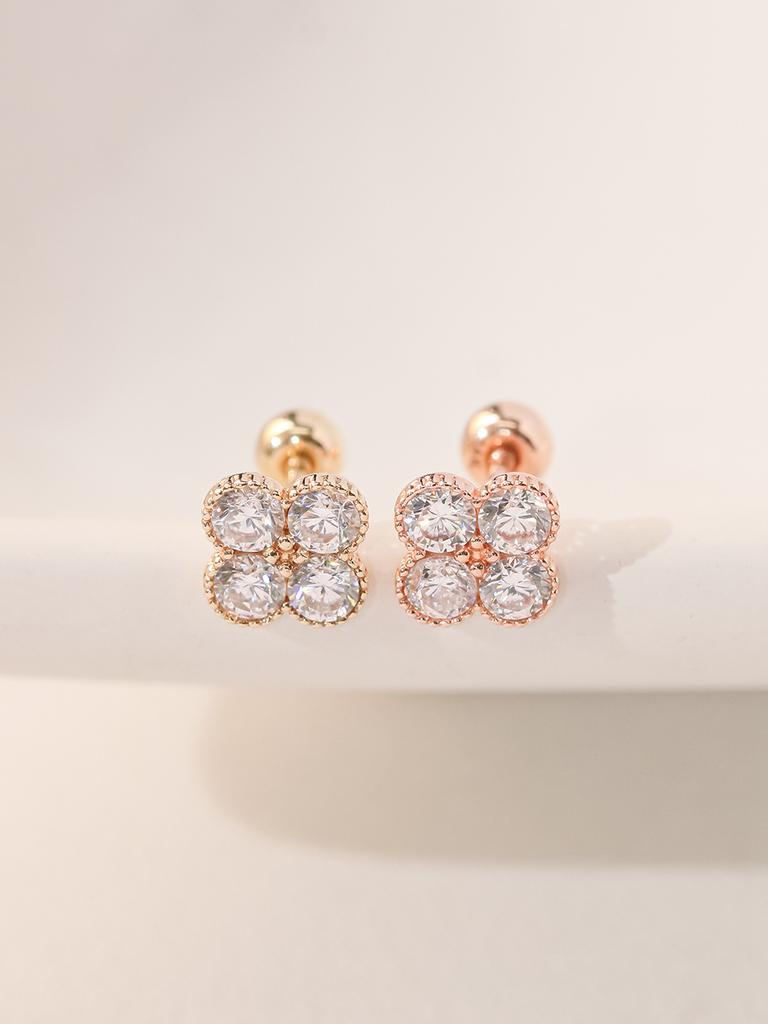 Minimalpiercing 14K Four-Leaf Clover Cubic Piercing Earrings