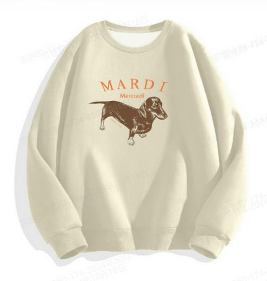Korean Dachshund Print Sweatshirt 2024: Unisex Round Neck 320g Cotton, Kim Go-eun Inspired