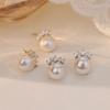 Silver Crown Pearl Stud Earrings For Women Luxury Fashion Jewelry