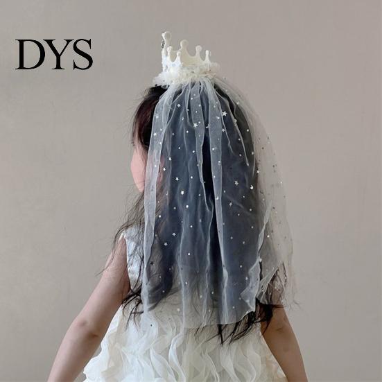 Imitation Pearl Headband Girl Crown with Sequins Pearls Princess-Style Baby Mesh Veil Toddler Princess Headpiece Photo Accessory