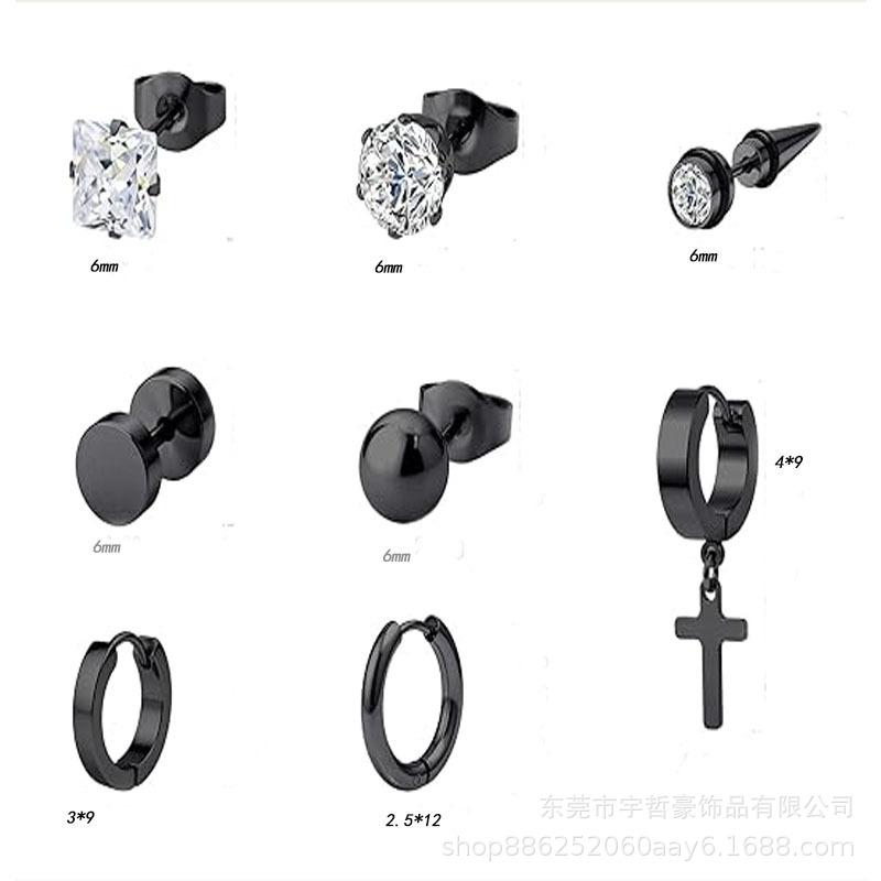 24 Pairs Stainless Steel Stud Earrings with Cross Pendants and Square Backs