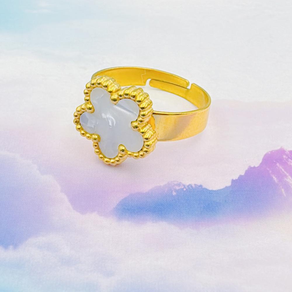 Lucky Five-Leaf Clover Adjustable Titanium Steel Ring