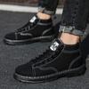 Spring and Autumn Martin Boots Men's High-top Black Men's Boots Canvas Shoes Thick-soled Heightening Black British Tooling Short Boots