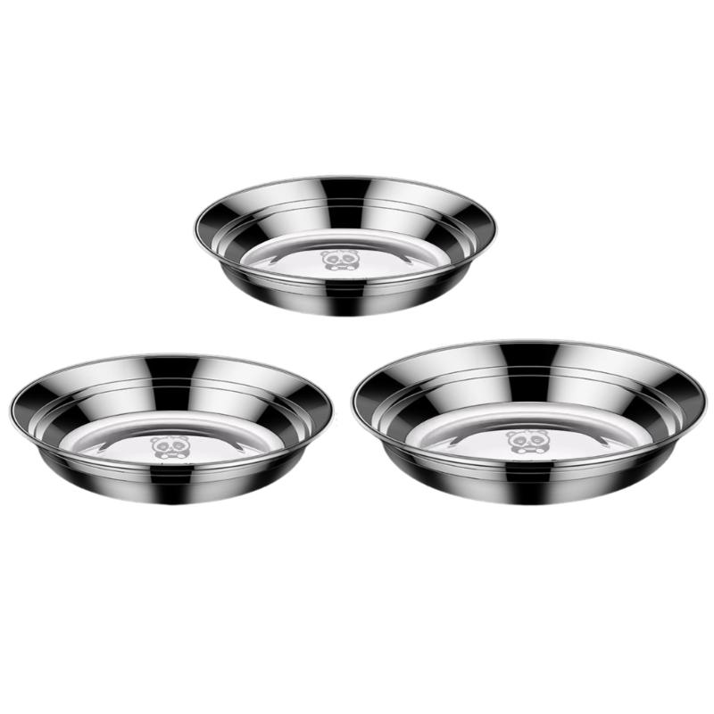 

Set of 3 Stainless Steel Heat Resistant Plates Thickened Round Fruit Dish for Home and Restaurant Practical Tableware 1
