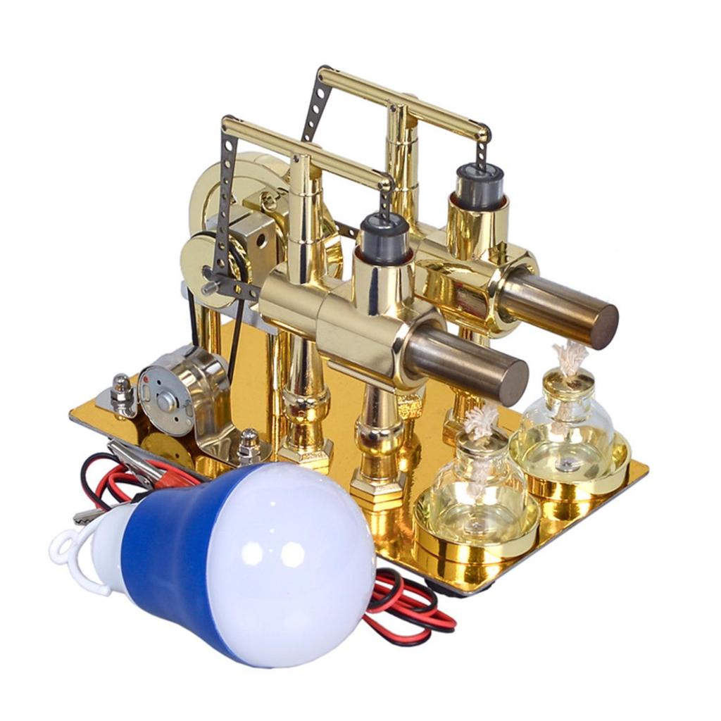 double Cylinder HeatCycle Engine Glass Vessels Model Visible Flywheel
