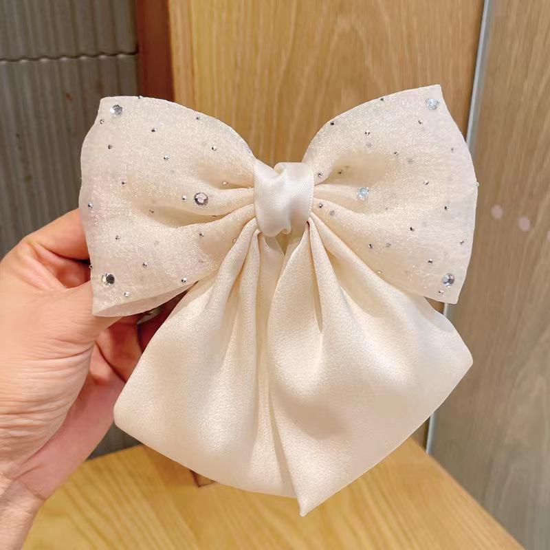 

New Pearl Zircon Ribbon Bow Hair Clips For Women Fashion Elegant Ponytail Clip Solid Color Bowknot Hairpins Sweet Headwear