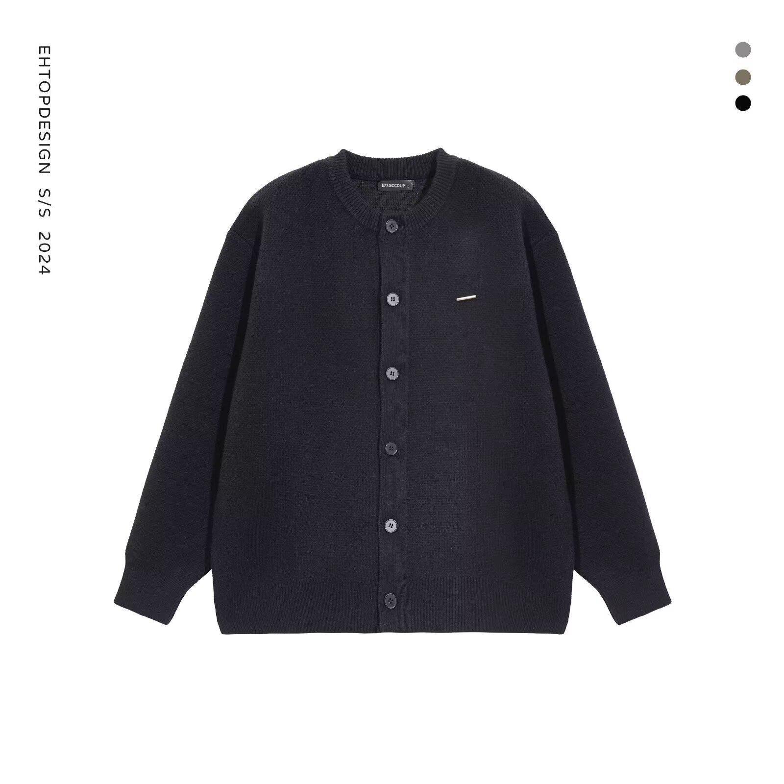 Осень 2024 Унисекс Вязаный кардиган свободного кроя с бейсбольным воротником M чёрный 2390₽