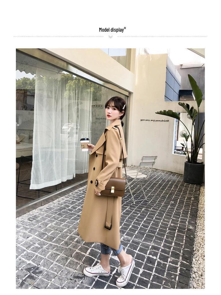2024 Slim Classic Trenčkot nad koleno pro ženy - Středně dlouhý, Korejský styl, Volný střih, Drobný trendy kabát