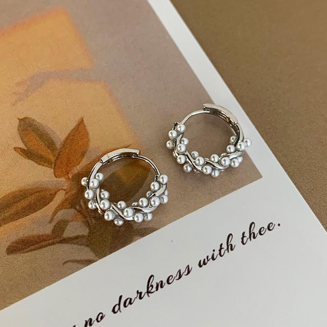 PONYKISS  Sterling Silver Needle Distort Pearl Round Hoop Earrings for Women Trendy Fashion  Minimalist Accessories