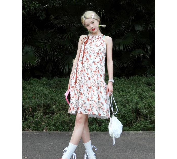 French Floral Camisole Dress - Women s Summer Beach Vacation Sweet Style Medium