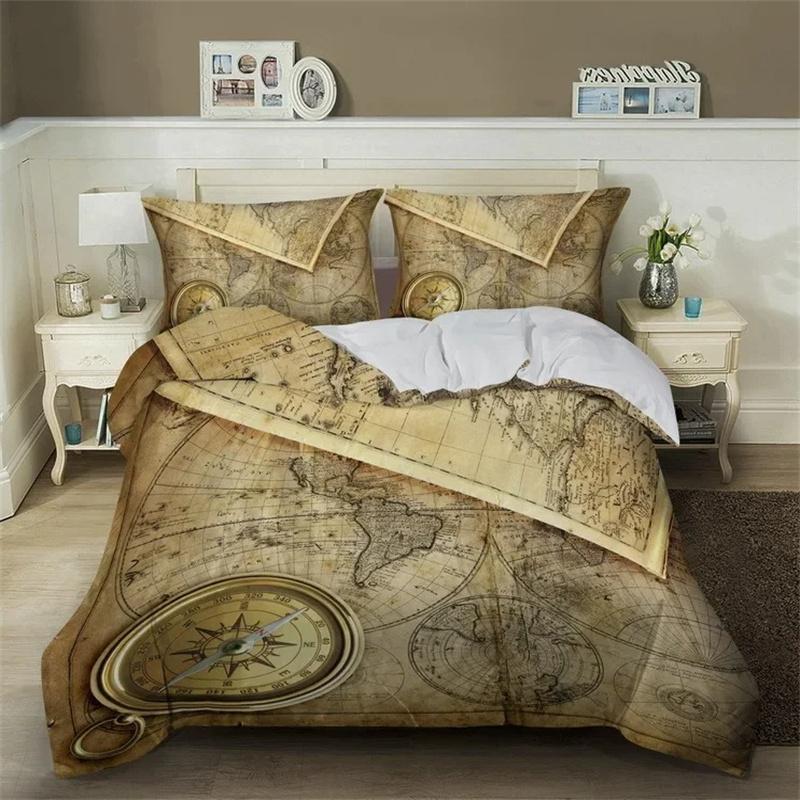 3D Print Nautical Map Bedding Set,Duvet Cover Comforter Bed Set Quilt Cover Pillowcase,King Queen Twin Size Boys Girls Adults