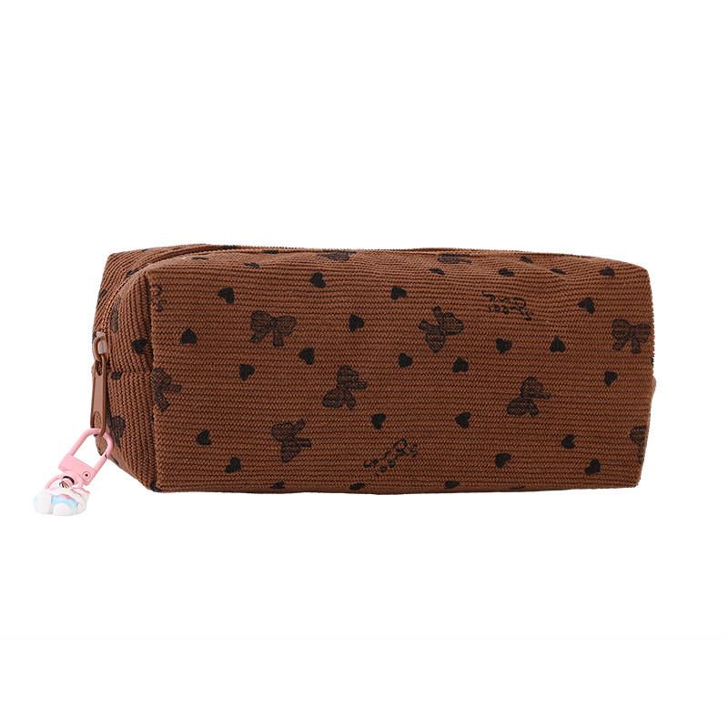 Casual Corduroy Cartoon Student Pen Case With Large Capacity For School And Office Use