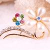 Fashionable Crystal Five-petal Flower Alloy Pearl Brooch Pin Female Corsage Female Exquisite Hypoallergenic Luxury Enamel Brooch Long-Lasting Color