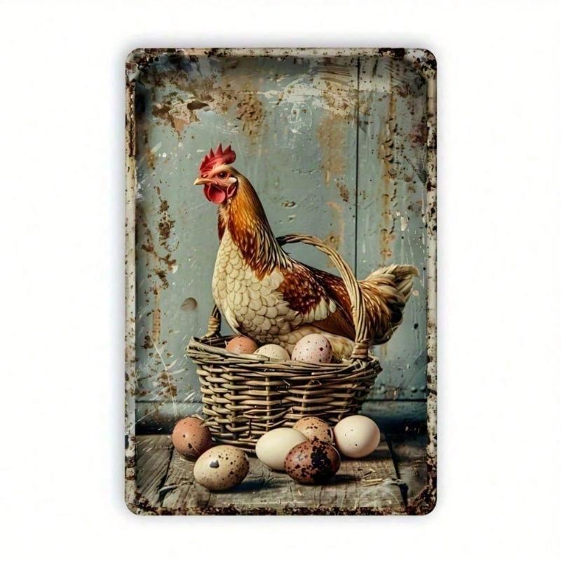 ROSTOFARM Vintage Metall Wandschild 8x12 Zoll Bauernhaus Dekor Rustikales Hühner Eier Design Bemalte Eisenplakette für Veranda Garten Kitc