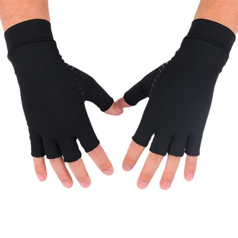 1Pair Copper Fiber Compression Gloves – Anti-Slip Half-Finger Gloves For Arthritis Pain Relief & Hand Rehabilitation