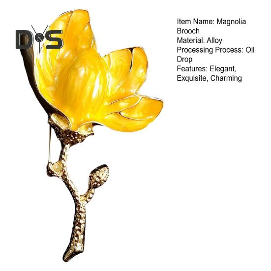 Magnolia Flower Brooch for Women Enamel Alloy Flower Lapel Pin for Jackets Dresses Coats Hats Accessories