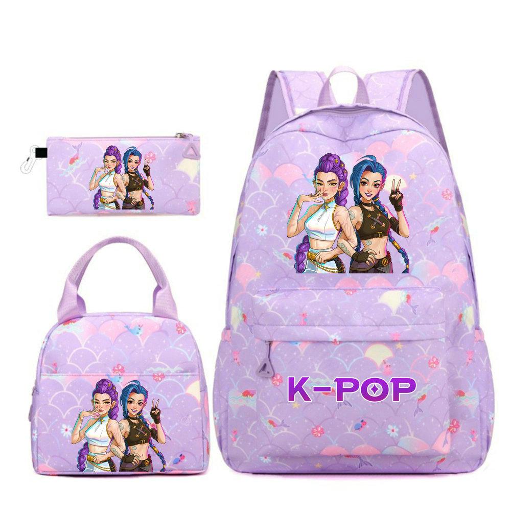 KPop Demon Hunters Character Colorful Backpack Three-Piece Set Rumi Mira Zoey HUNTR/X Saja Children'S Large Capacity Schoolbag