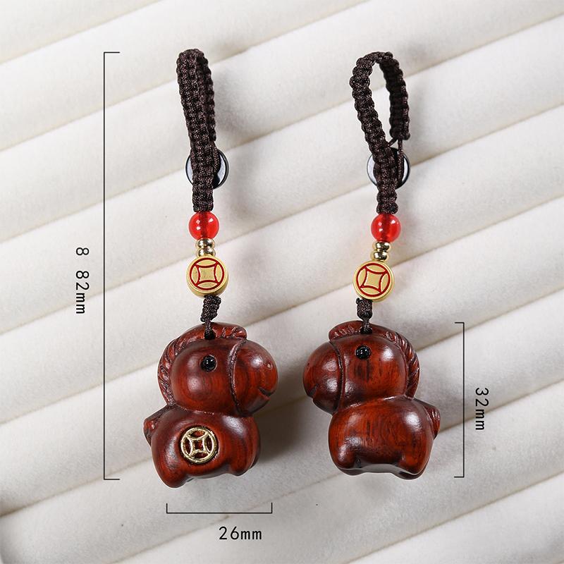 Creative Sandalwood Zodiac Horse Keychain Pendant Mobile Phone Hanging Decor Cute Wooden Artifacts Small Ornament Couple Gifts