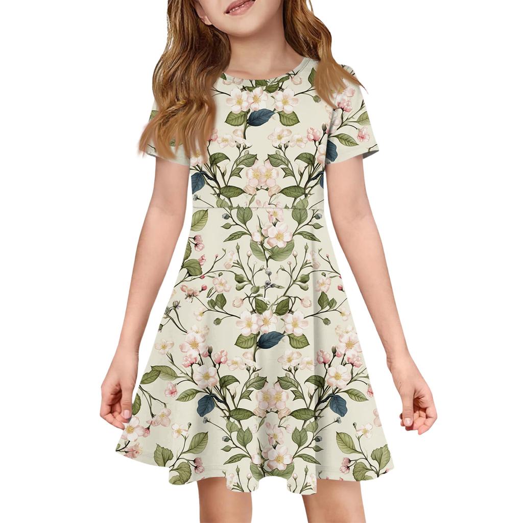 Dívčí letní šaty Barva & Potisk Krátký rukáv Šaty s kapsou Neformální šaty Krátký rukáv Párty šaty Velikonoční den