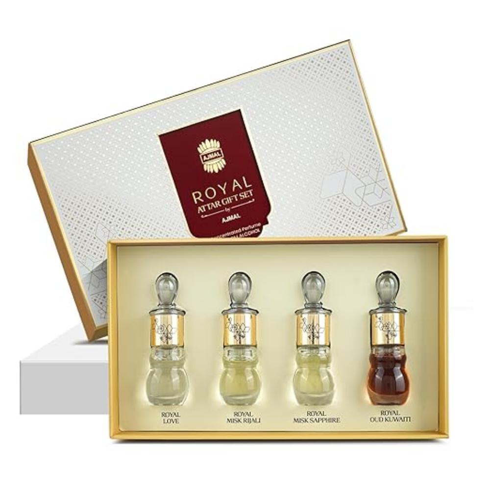 Royal Series Attar Set 4 X 5ml |  Perfume Oil for Men & Women |  | Includes Royal Love, Misk Rijali, Misk Sapphire & Oud Kuwaiti |