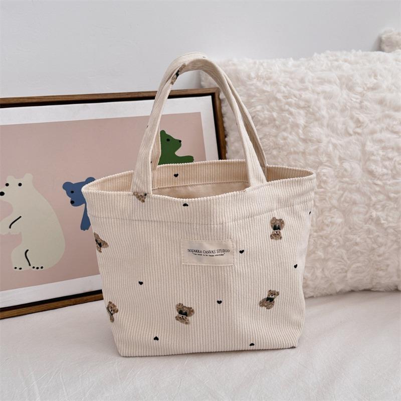 1221 new corduroy retro polka dot handbag cute smiley face hand carrying tote bag women's bento bag