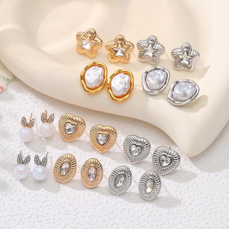 New hip-hop literary and retro five-pointed star stud earrings trendy design heterosexual pearl earrings jewelry