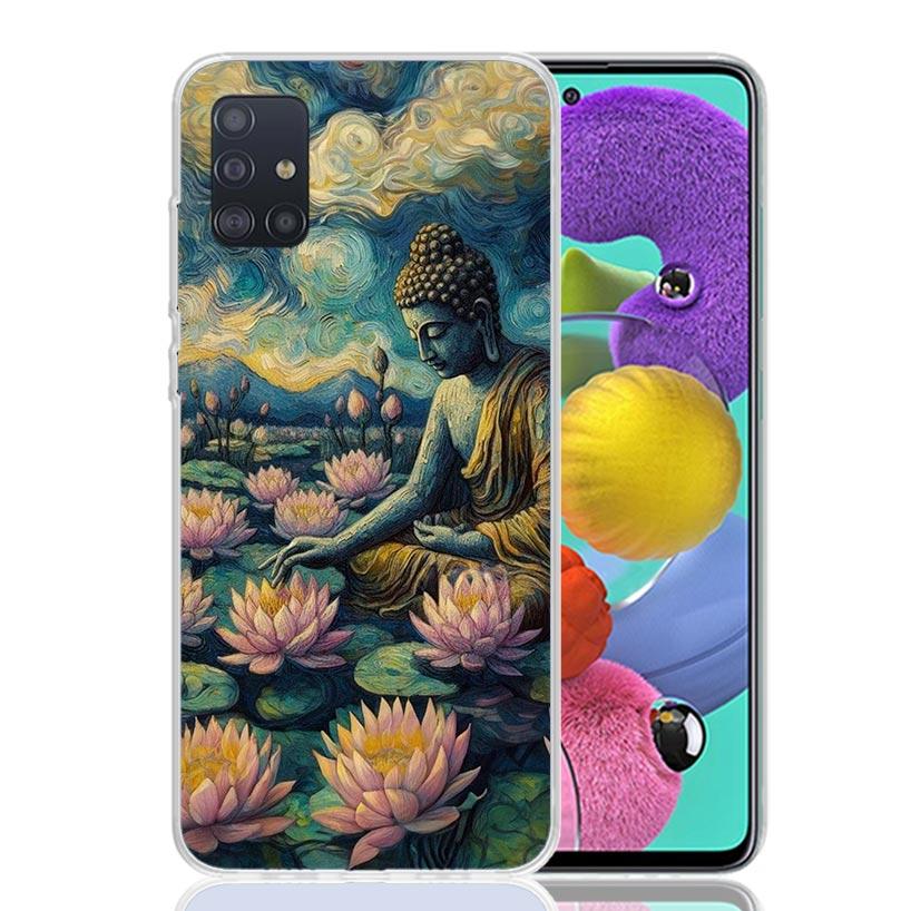 Buddhist Fire Lotus Phone Case for Samsung Galaxy A52 A51 A50S A12 A22 A32 A72 A10S A30S A31 A71 Note 20 Ultra 10 Plus S10 Galax