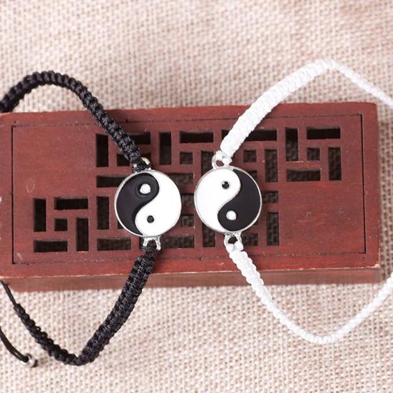 Couple Bracelet Handmade Braided Adjustable Round Beads Alloy Tai Chi Yin Yang Men Women Rope String Fashion Jewelry