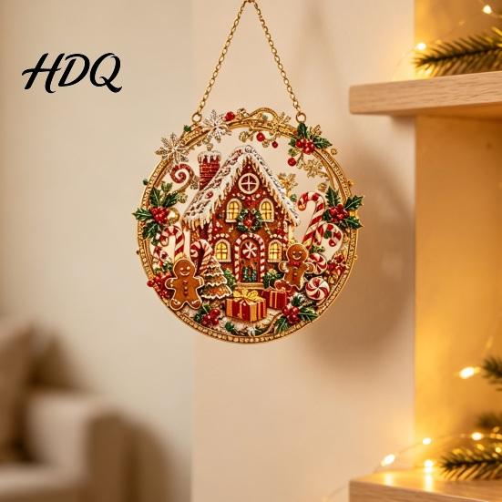 Holiday Party Hanging Ornaments Christmas Rhinestone Painting Suncatcher Kit Round DIY Decor Garden Window Fireplace for Tree Home Craft Pendant