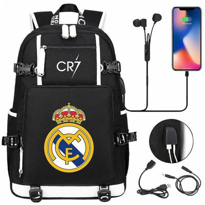 CR7 Backpack - USB Charge, Black, Large Capacity School Bags for Teens - Waterproof, Spacious Travel Laptop Mochilas for Male and Female