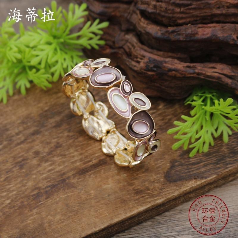 New Enamel Geometric Oval Petal Elastic Bracelet Women's Fashion High Sense Autumn and Winter Versatile Bracelet