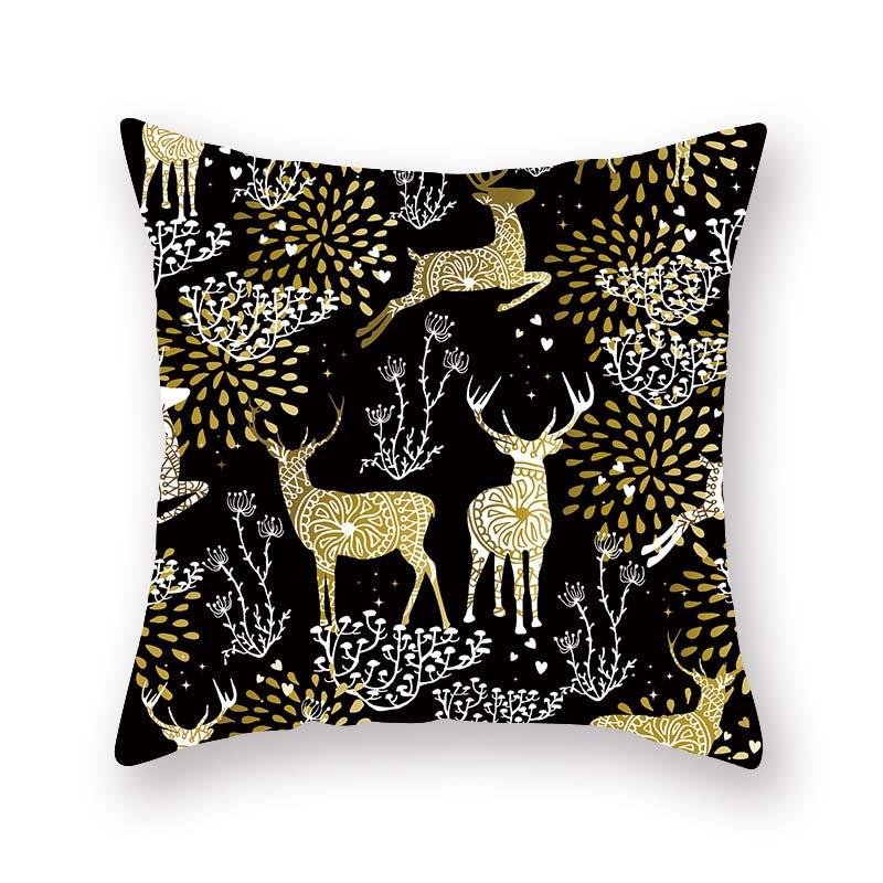 Christmas decoration cushion cover black gold elk print pillowcase sofa ornaments bedroom room home  holiday gift