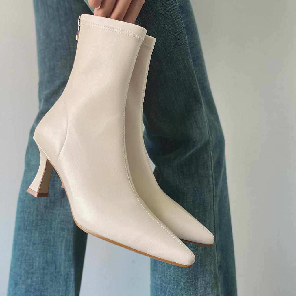 ~ Pointed Thin Heel Boots High Heel Elastic Boots Temperament Versatile Thin Boots Autumn and Winter Velvet Women's Boots