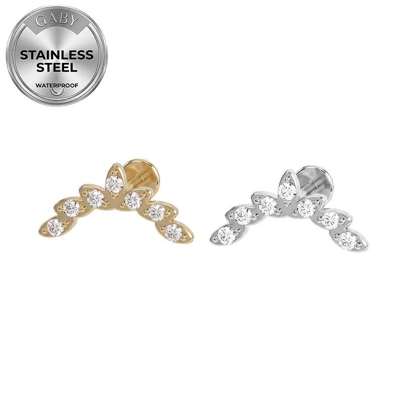 Euro Cross 316L Medical Grade Stainless Steel Leaf-Shaped Internal Thread Ear and Lip Stud