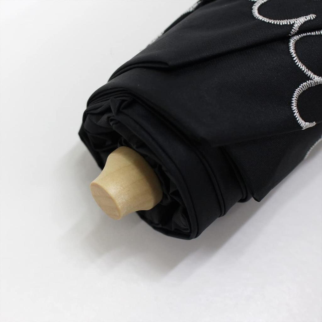 Umbrelă pliabilă în culori elegante, opacă, cu broderie florală, mini 2362BK