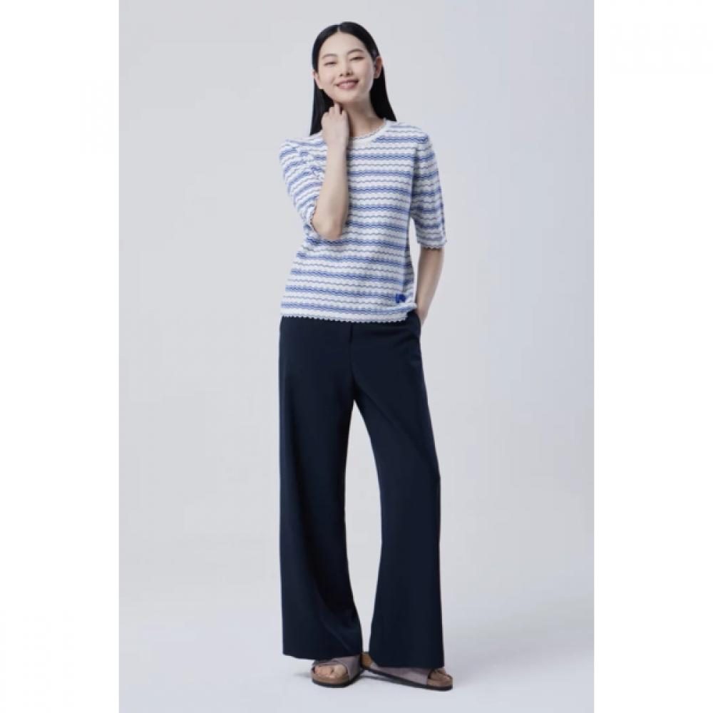 Benetton Women Scallop Line Short Sleeve Knit Bakp62631 Ivory/Free